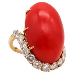 Boucheron Paris 1950 Modernist Ring In 18Kt Gold With 27.52 Ctw Diamonds & Coral