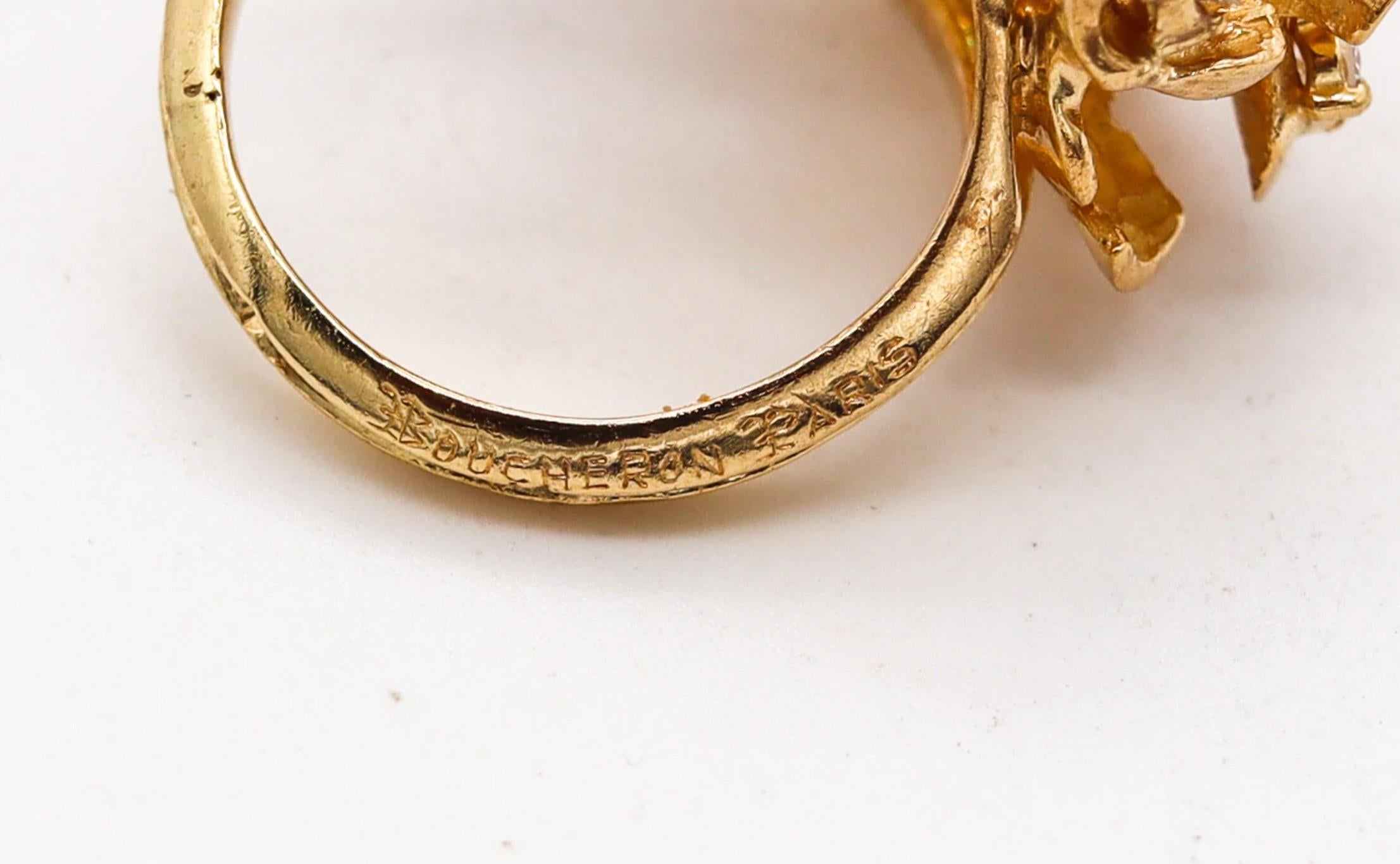 Post-War Boucheron Paris 1950 Rare Suite of Earrings & Ring 18Kt Gold 2.16 Ctw Diamonds For Sale