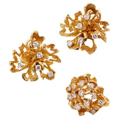 Boucheron Paris 1950 Rare Suite of Earrings & Ring 18Kt Gold 2.16 Ctw Diamonds