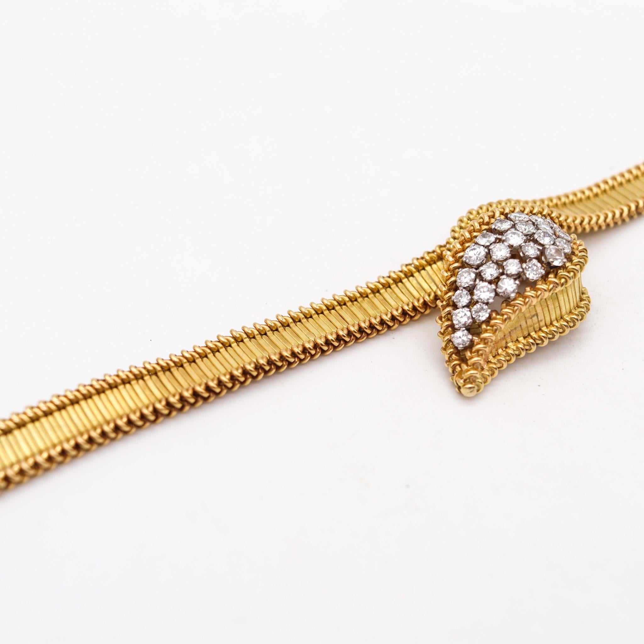 Boucheron Paris 1950 Retro Modern Bracelet 18Kt Gold Platinum  2.60 Ctw Diamonds In Excellent Condition In Miami, FL