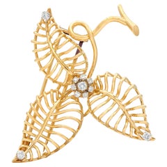 Boucheron Paris 1950's Diamond 18K Gold Platinum Vintage Wire Flower Brooch