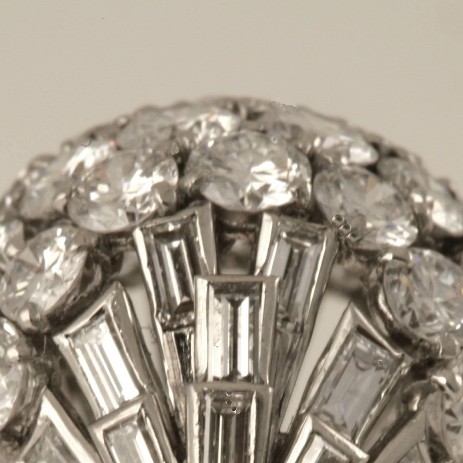 Baguette Cut Boucheron Paris 1950s Diamond Gold and Platinum Bombé Ring