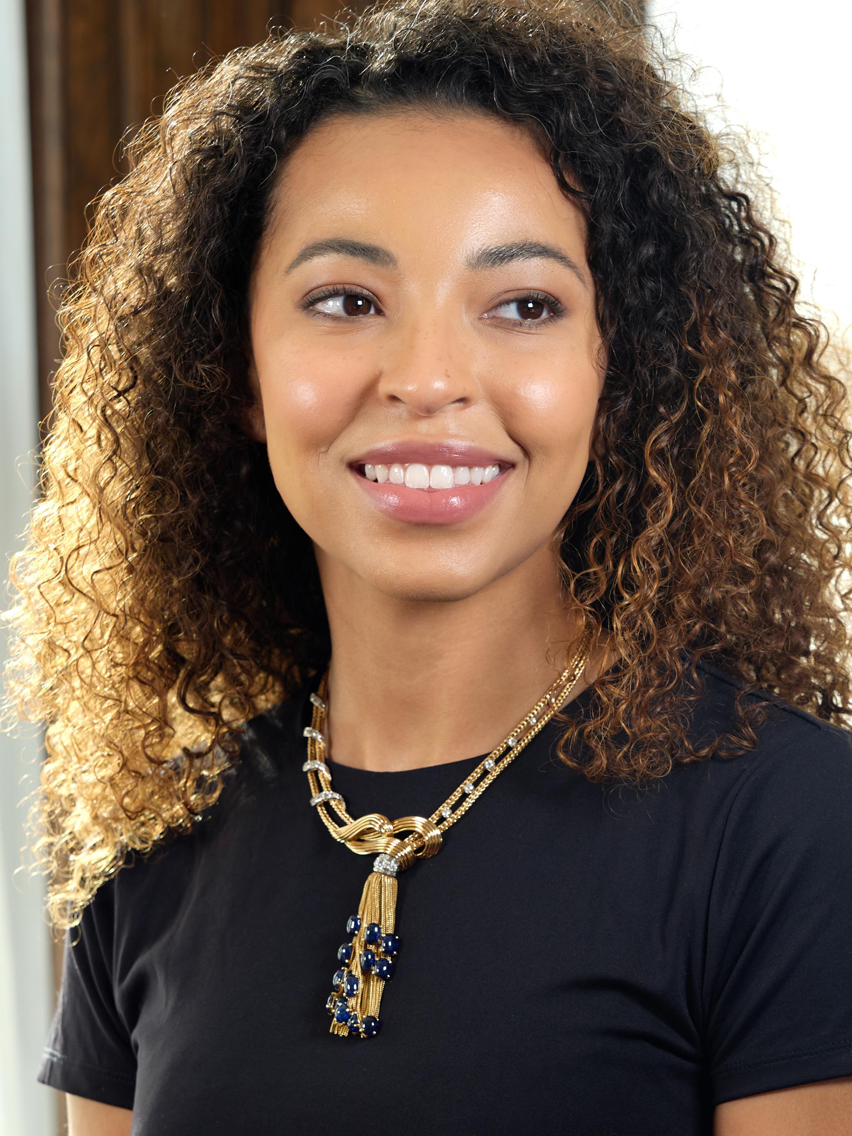 Boucheron Paris 1950's Sapphire Diamond 18K Yellow Gold Platinum Tassel Necklace en vente 2