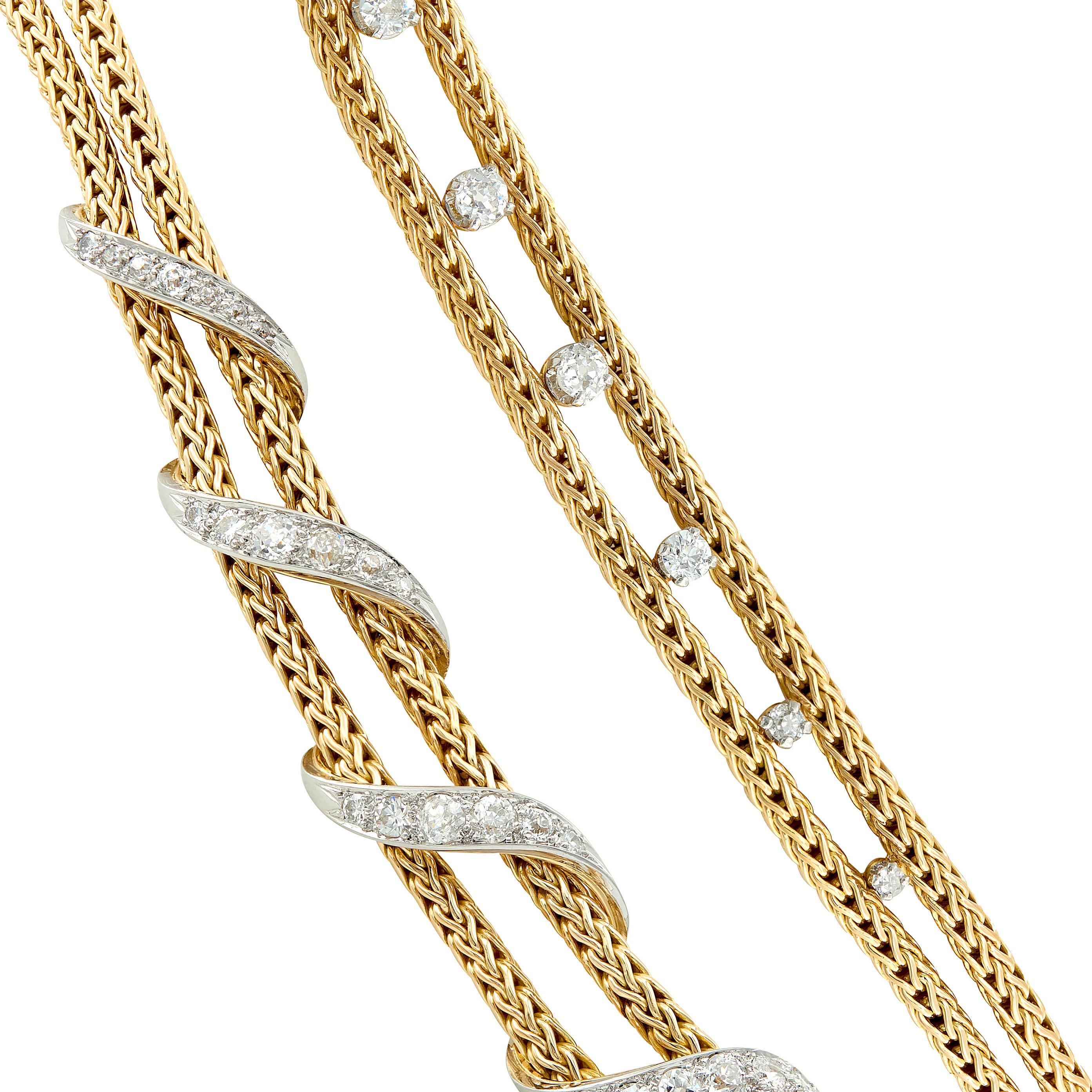 Boucheron Paris 1950's Sapphire Diamond 18K Yellow Gold Platinum Tassel Necklace en vente 4