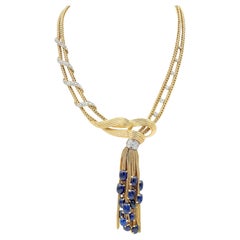 Boucheron Paris 1950
s Sapphire Diamond 18K Yellow Gold Platinum Tassel Necklace