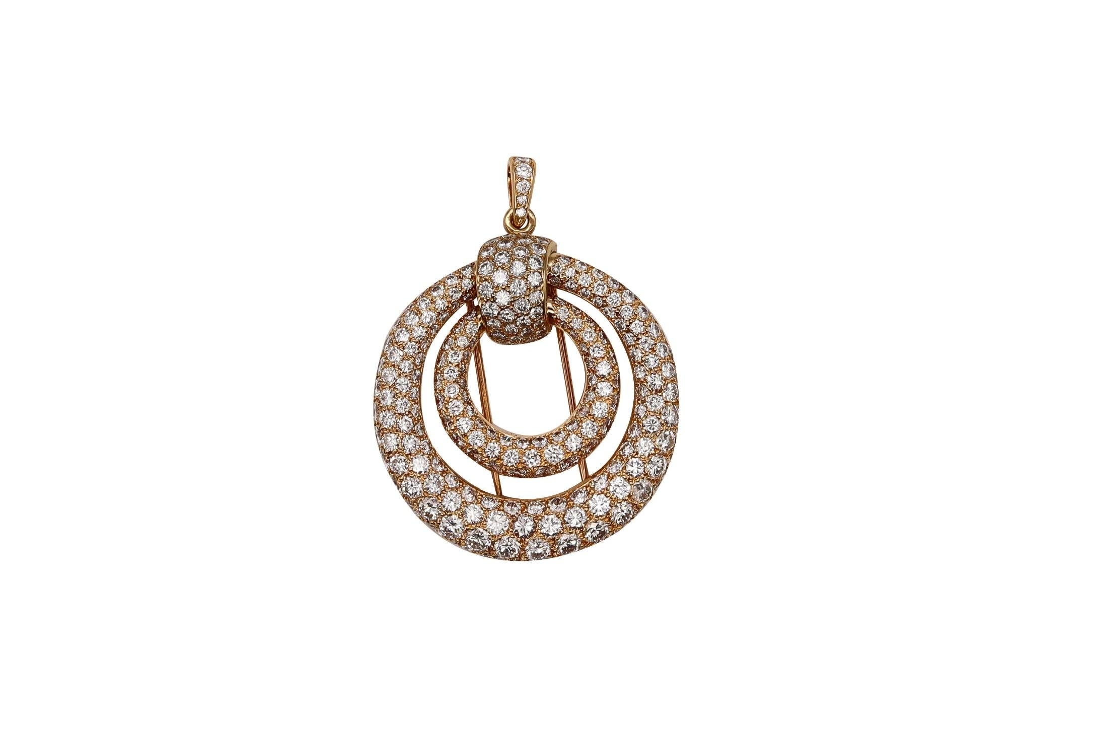 Women's or Men's Boucheron Paris 1960 Andre Vassort Convertible Pendant Brooch 18Kt Gold Diamonds For Sale