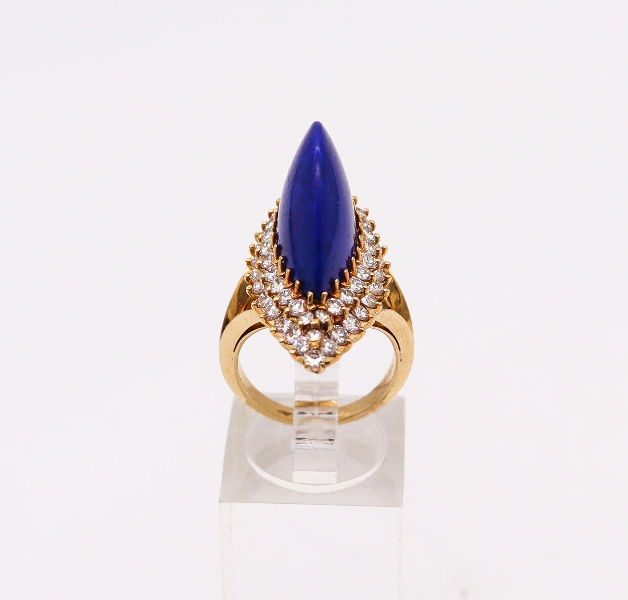 BOUCHERON Paris 1960 Cocktail Ring 18Kt Gold With 12.98 Ctw In Diamonds & Lapis 4