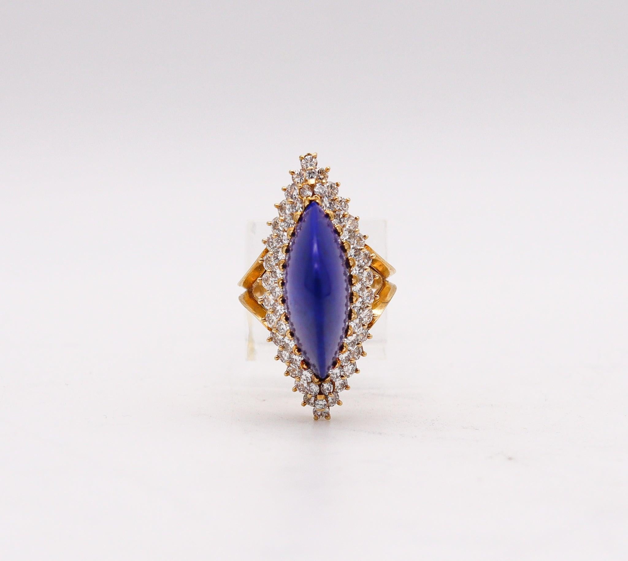 BOUCHERON Paris 1960 Cocktail Ring 18Kt Gold With 12.98 Ctw In Diamonds & Lapis 5