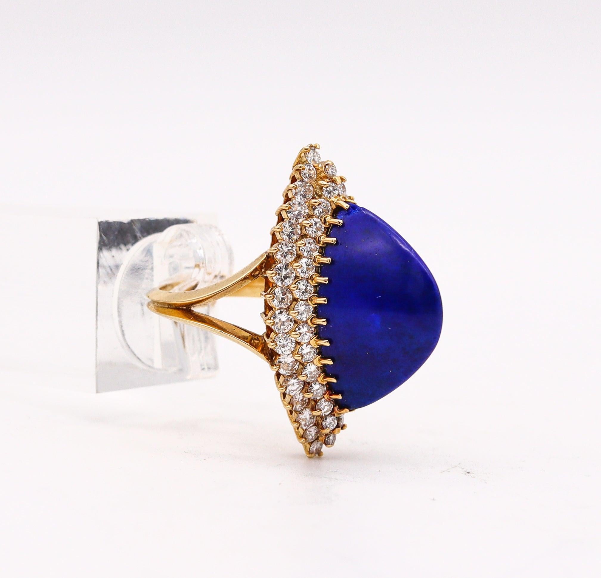 BOUCHERON Paris 1960 Cocktail Ring 18Kt Gold With 12.98 Ctw In Diamonds & Lapis 6