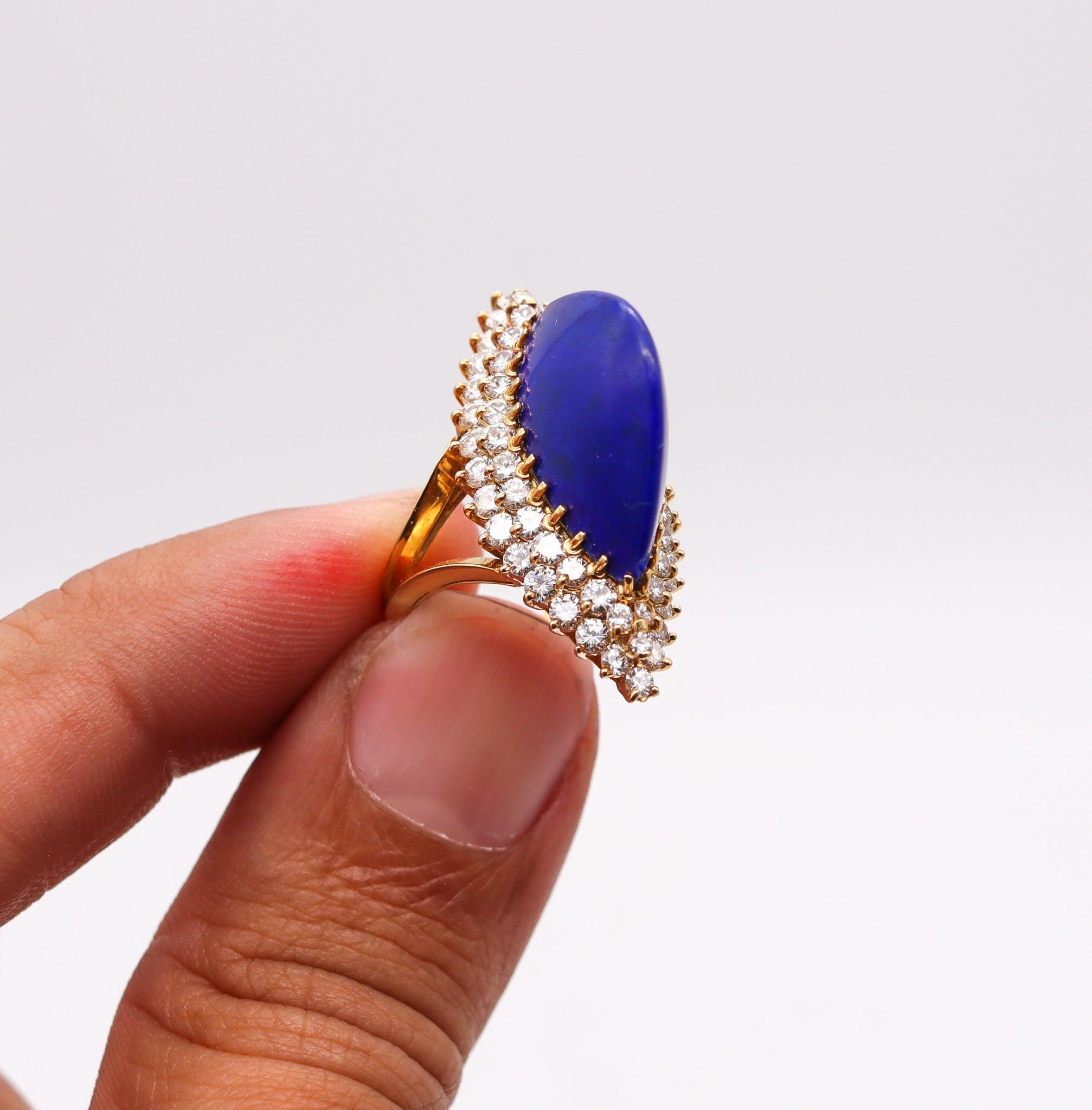 BOUCHERON Paris 1960 Cocktail Ring 18Kt Gold With 12.98 Ctw In Diamonds & Lapis 7