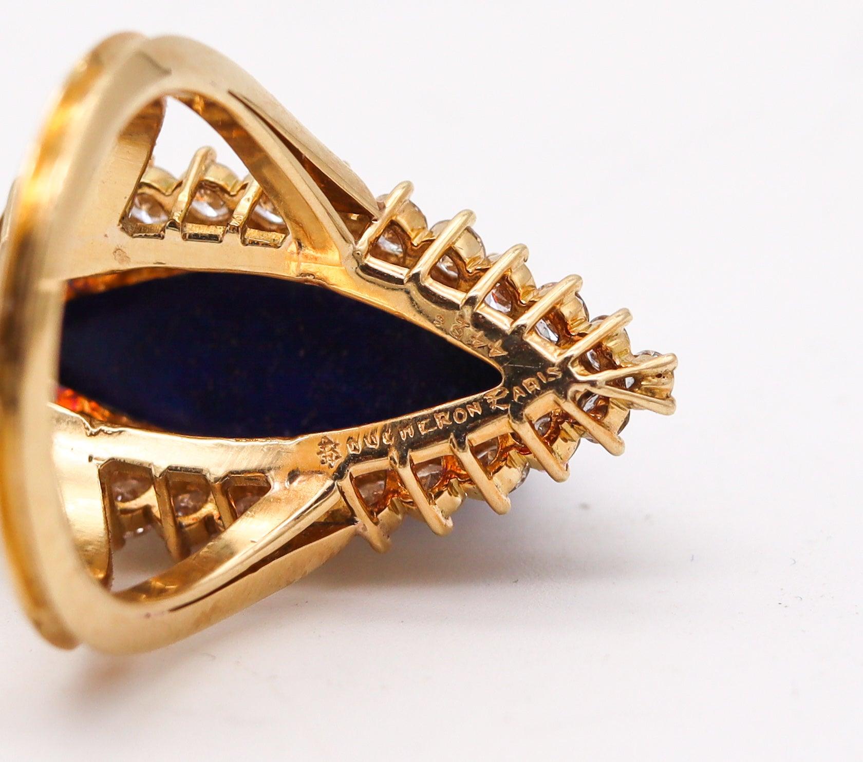 Cabochon BOUCHERON Paris 1960 Cocktail Ring 18Kt Gold With 12.98 Ctw In Diamonds & Lapis