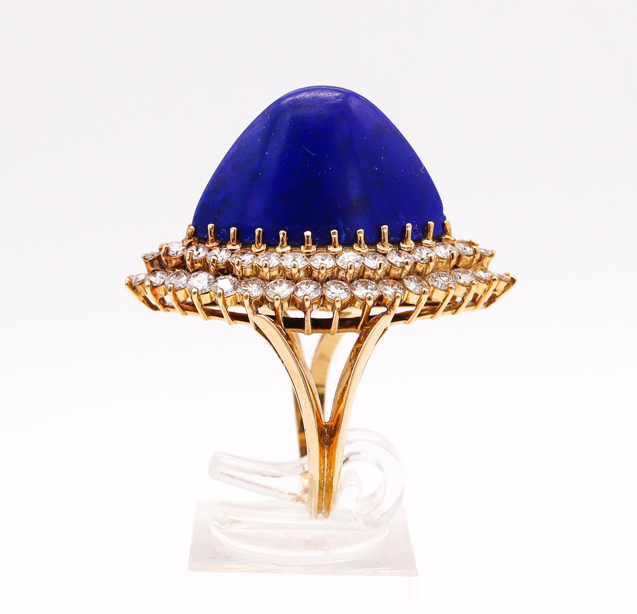 Boucheron Paris 1960 Cocktail Ring 18Kt Gold with 12.98 Ctw in Diamonds & Lapis In Excellent Condition For Sale In Miami, FL