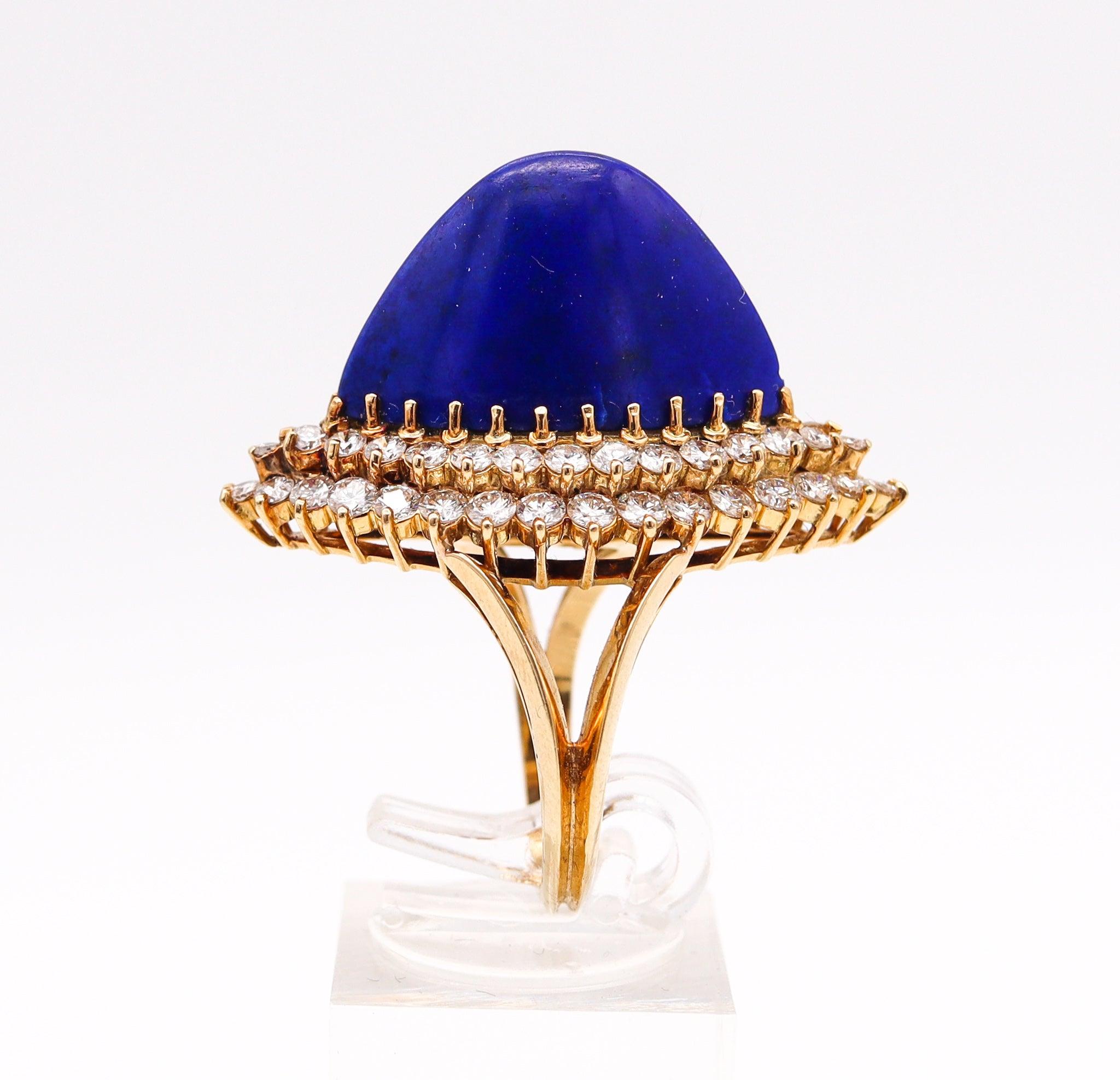 BOUCHERON Paris 1960 Cocktail Ring 18Kt Gold With 12.98 Ctw In Diamonds & Lapis 1
