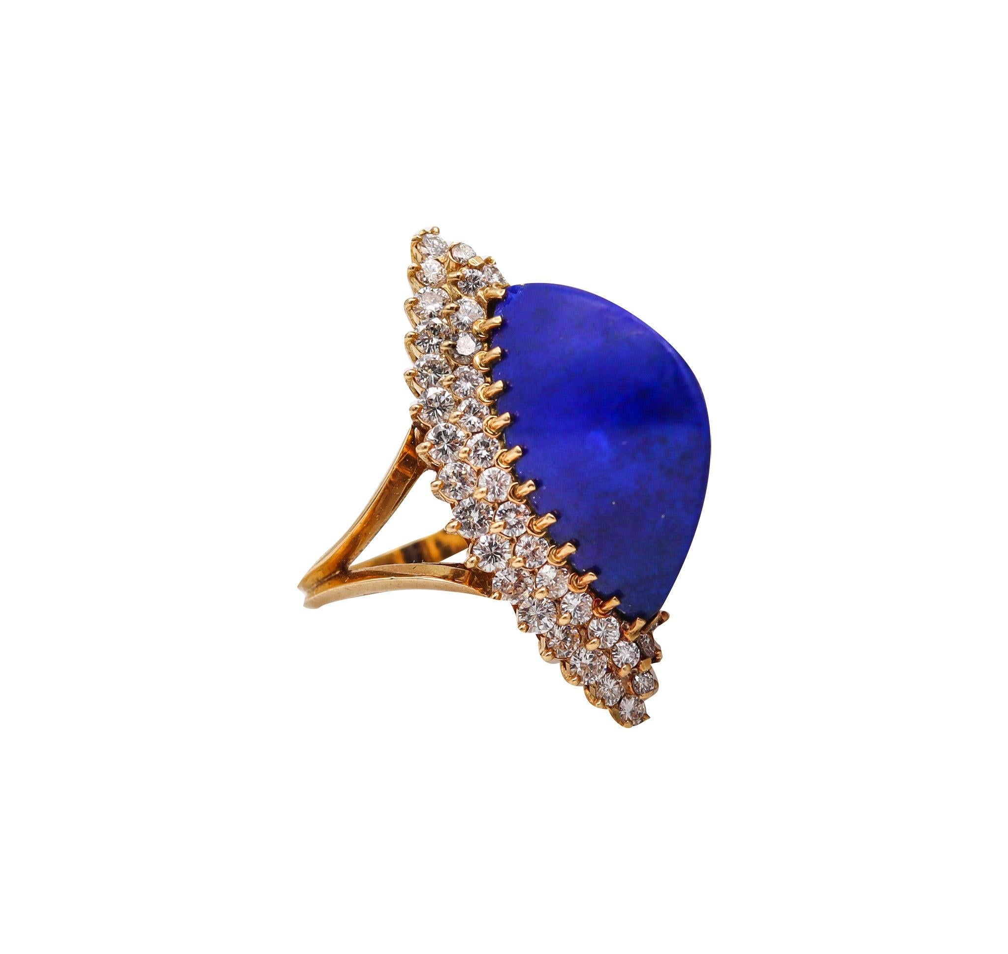 BOUCHERON Paris 1960 Cocktail Ring 18Kt Gold With 12.98 Ctw In Diamonds & Lapis 2