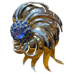 Boucheron Paris 1960s–1970s Sapphire, Diamond and Yellow Gold Sculptural Brooch