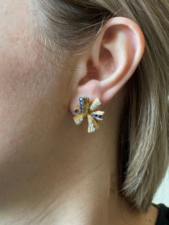 Boucheron Paris 1960s Diamond Sapphire Gold Earrings