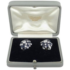 Boucheron Paris 1960s Platinum Diamond and Sapphire Earrings
