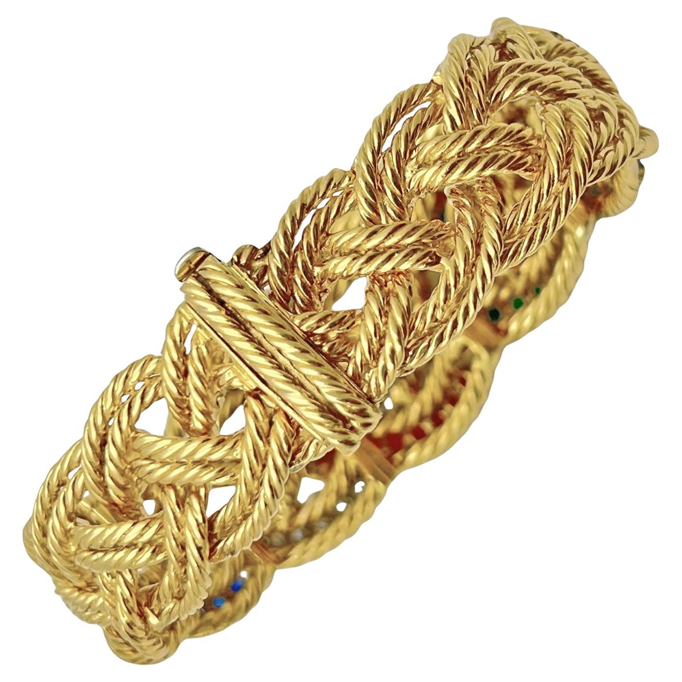 Women's or Men's Boucheron Paris 1960s Ruby Sapphire Emerald Diamond Bracelet For Sale