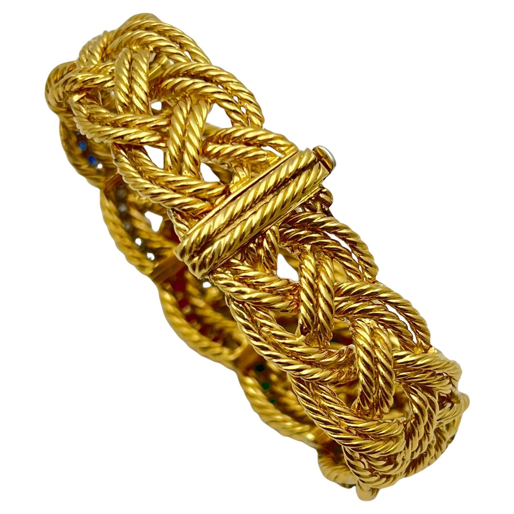 Boucheron Paris 1960s Rubis Saphir Emeraude Diamant Bracelet Unisexe en vente