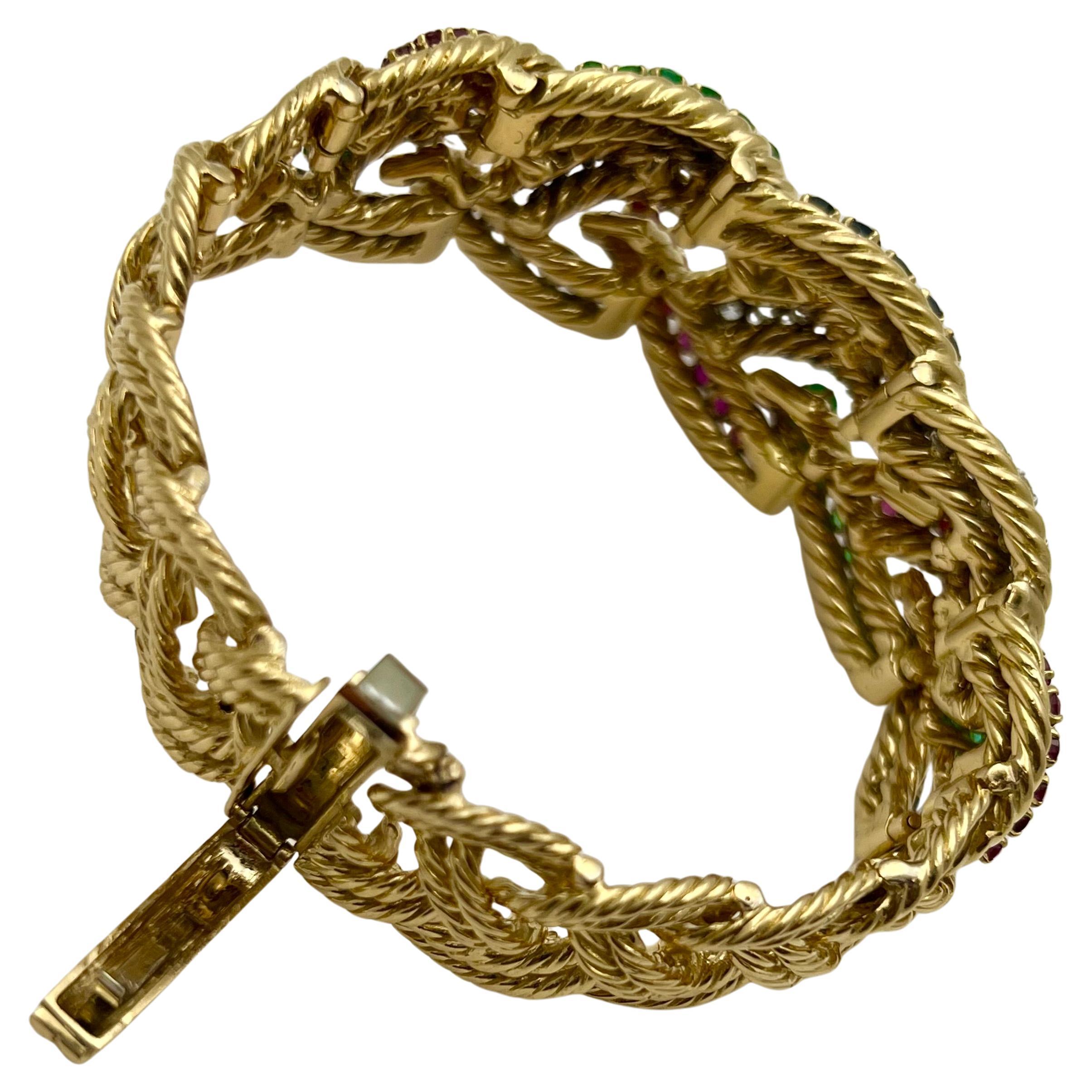 Boucheron Paris 1960s Rubis Saphir Emeraude Diamant Bracelet en vente 2