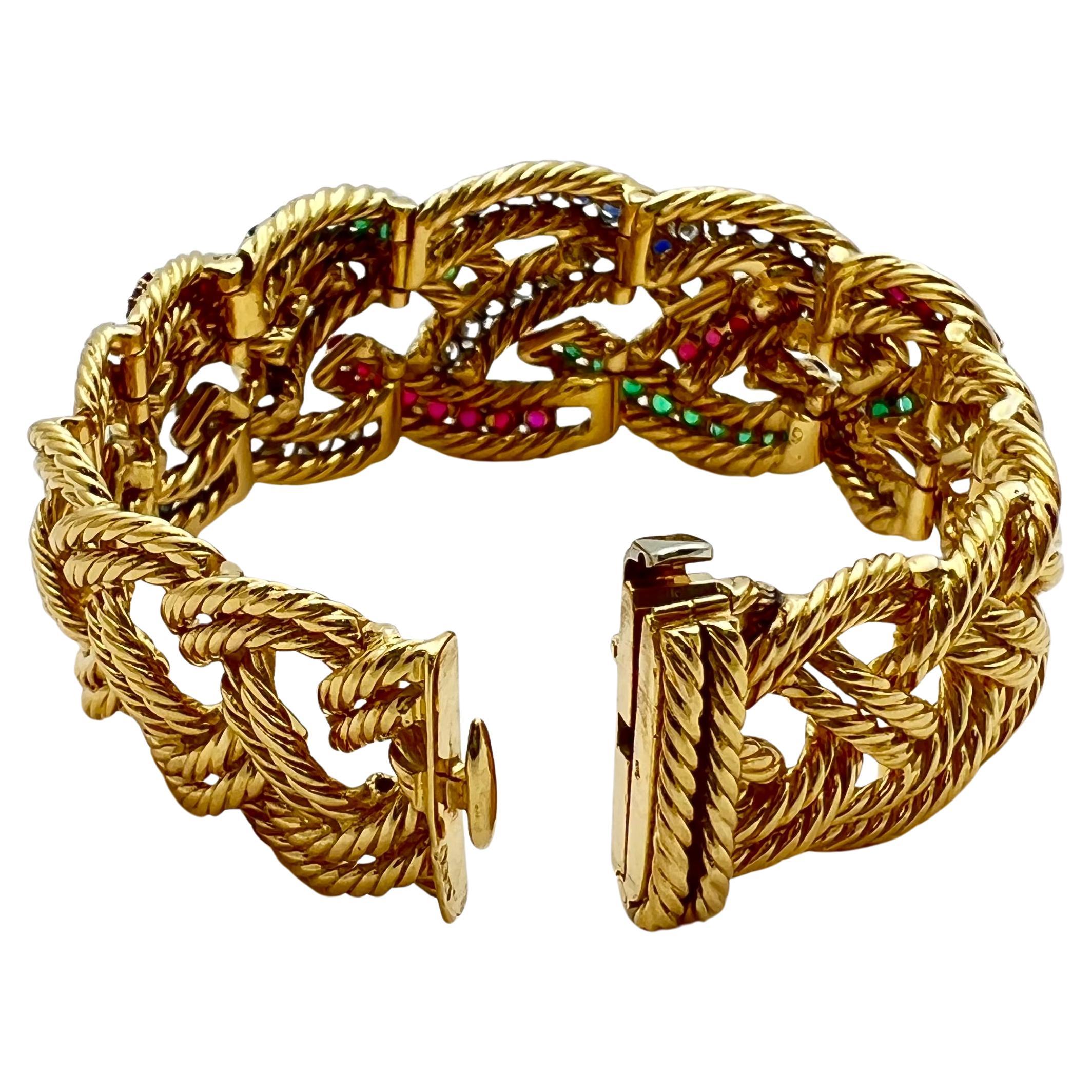 Boucheron Paris 1960s Rubis Saphir Emeraude Diamant Bracelet en vente 3