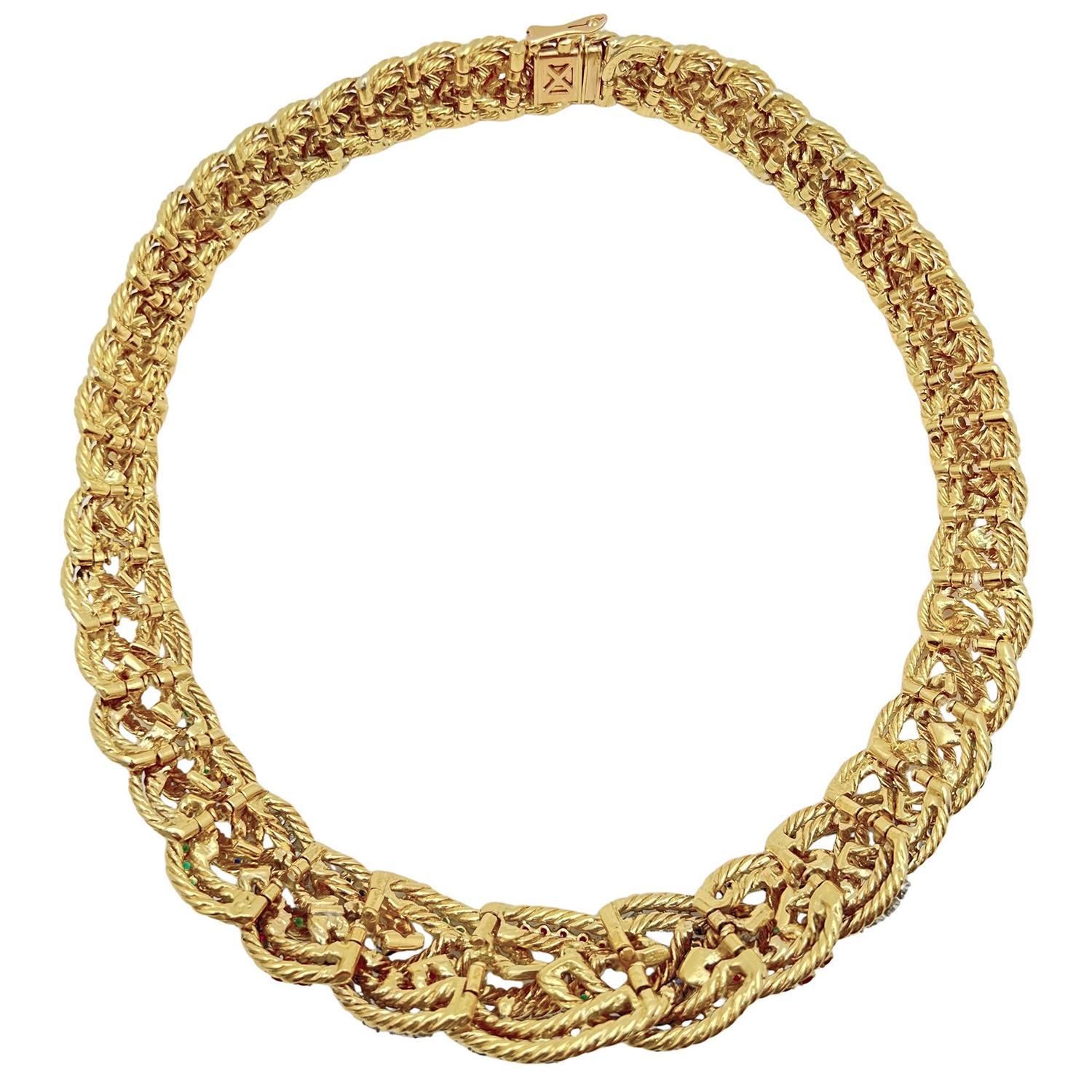 Boucheron Paris 1960s Ruby Sapphire Emerald Diamond Necklace Excellent état - En vente à Palm Beach, FL
