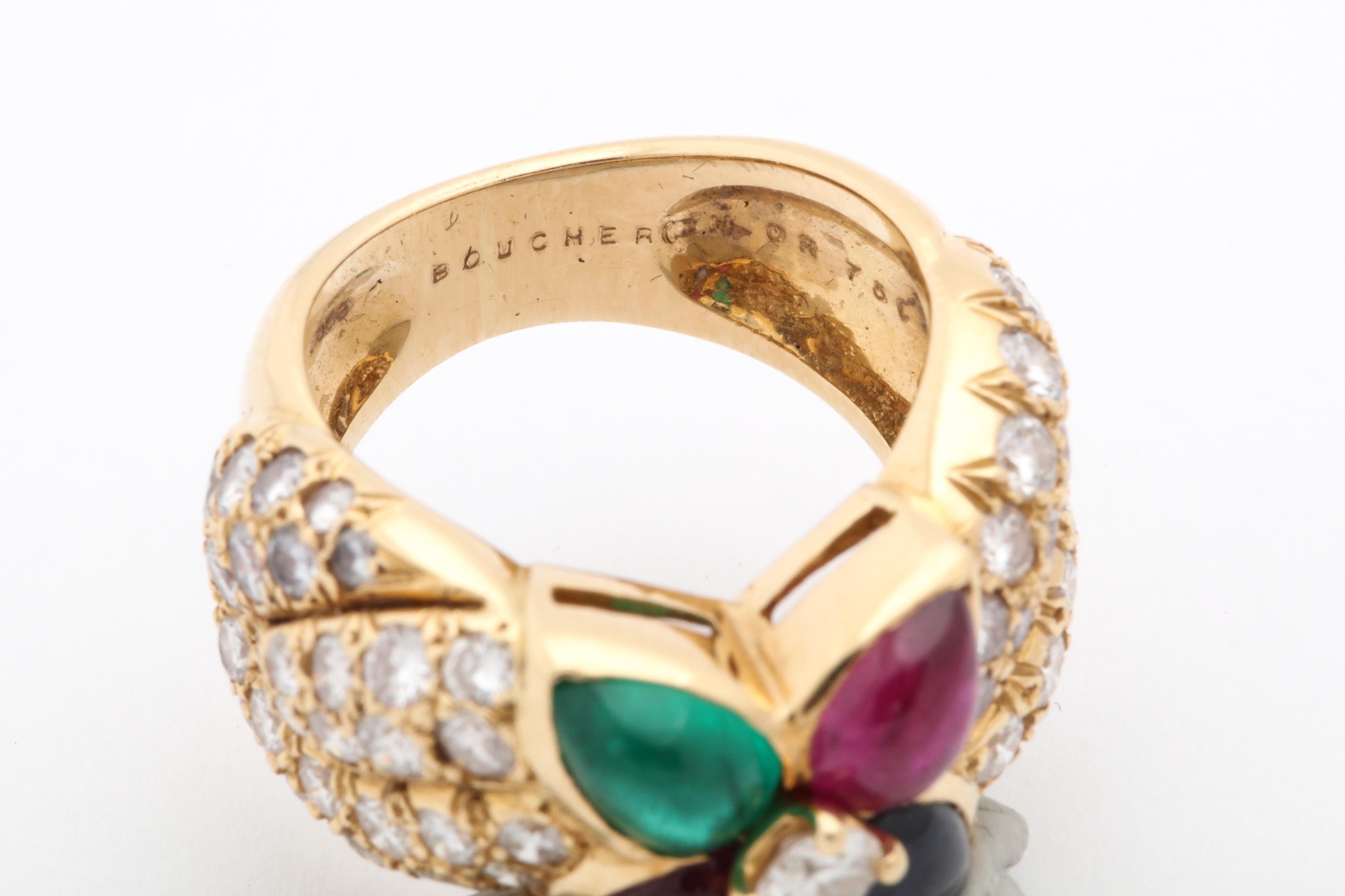 Boucheron, Paris 1960s Ruby, Sapphire Emerald with Diamonds Gold Band Style Band 5
