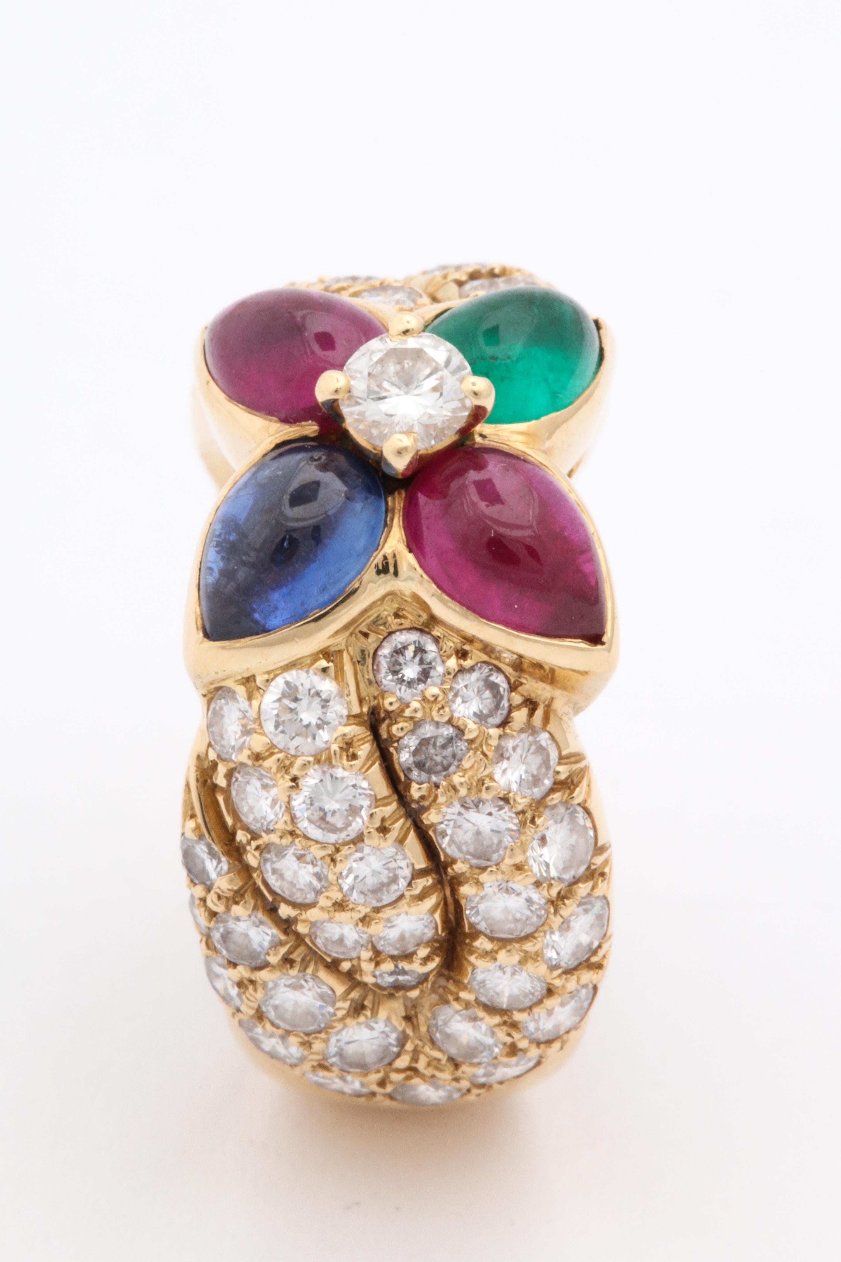 Boucheron, Paris 1960s Ruby, Sapphire Emerald with Diamonds Gold Band Style Band Damen