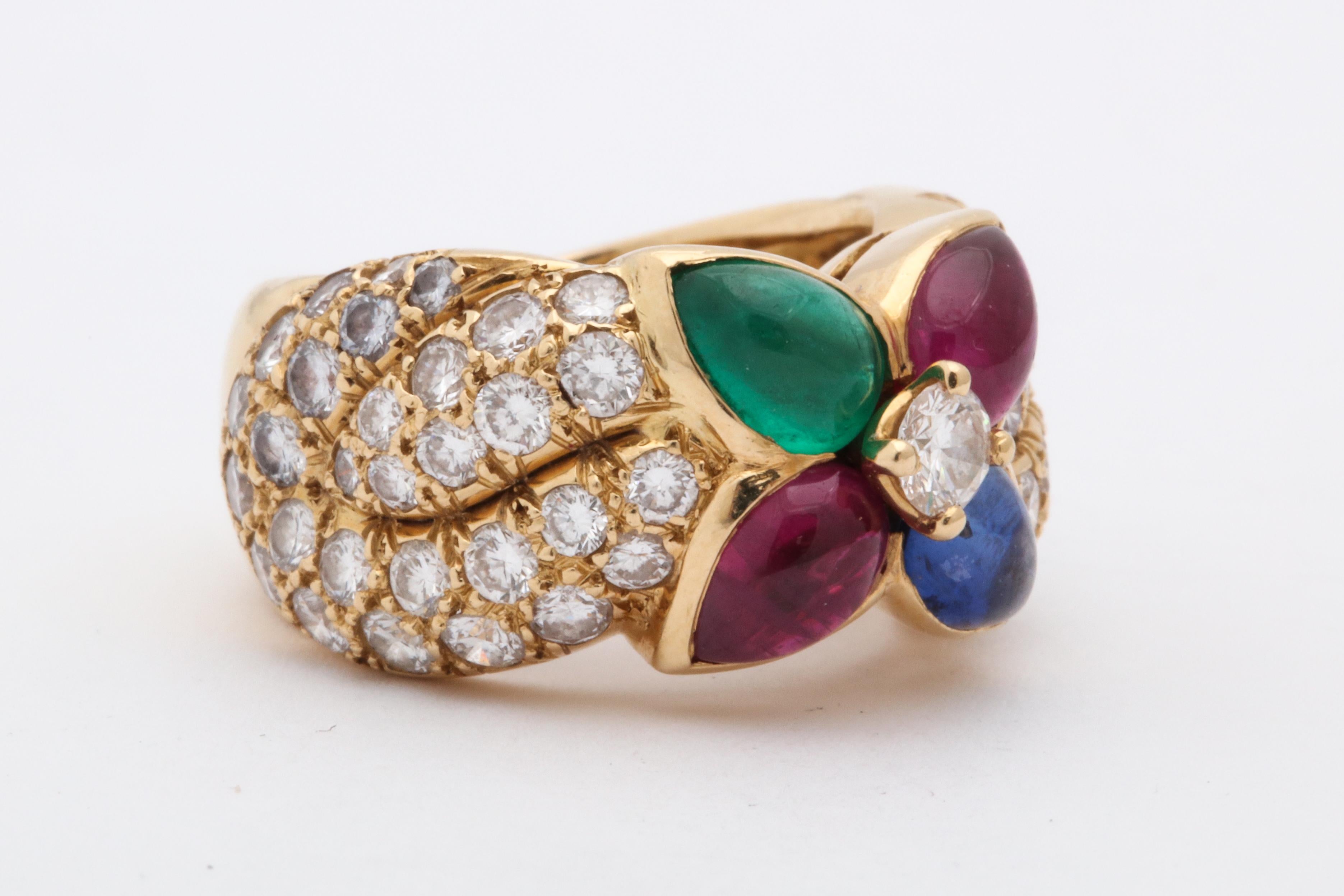 Boucheron, Paris 1960s Ruby, Sapphire Emerald with Diamonds Gold Band Style Band 1