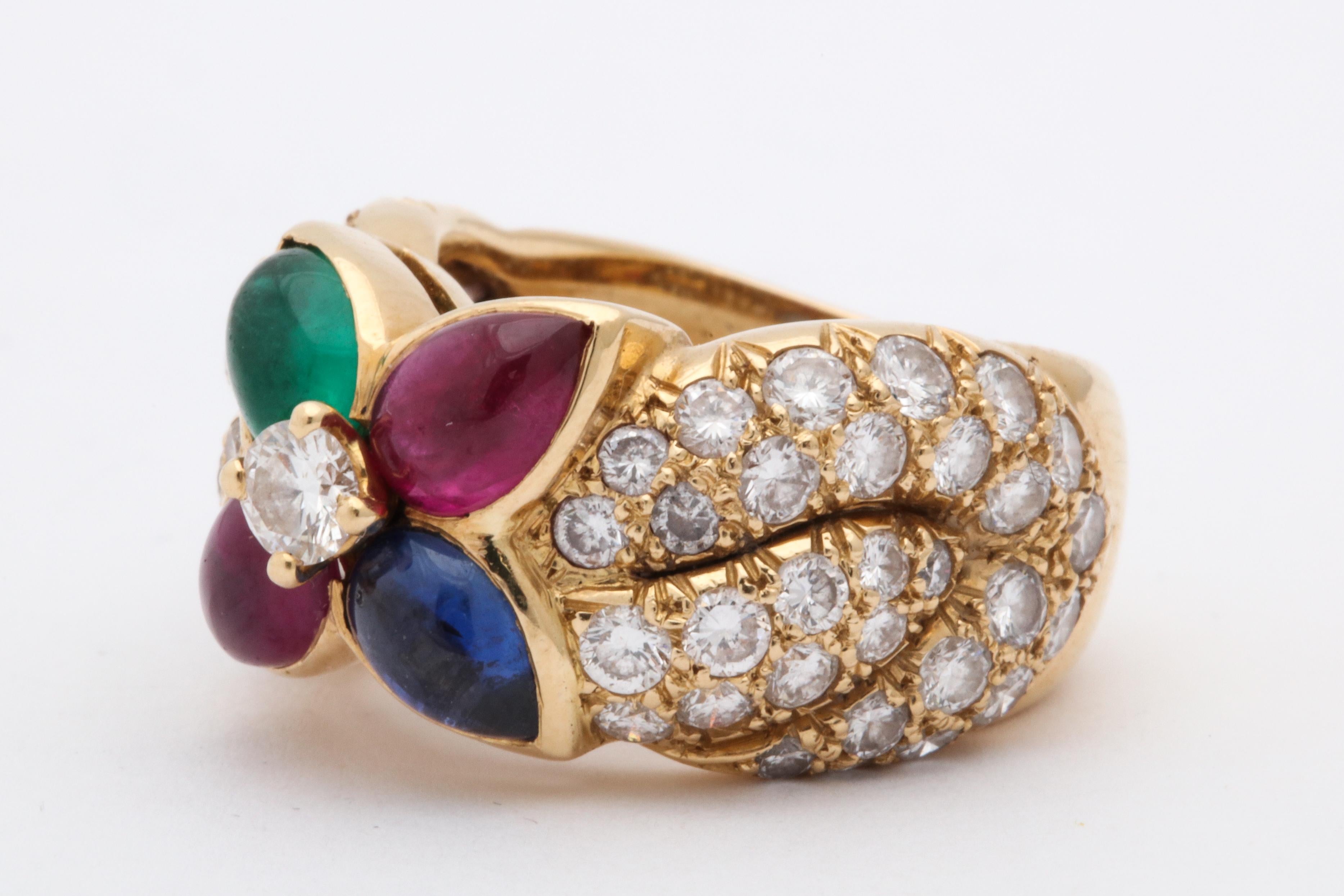Boucheron, Paris 1960s Ruby, Sapphire Emerald with Diamonds Gold Band Style Band 2