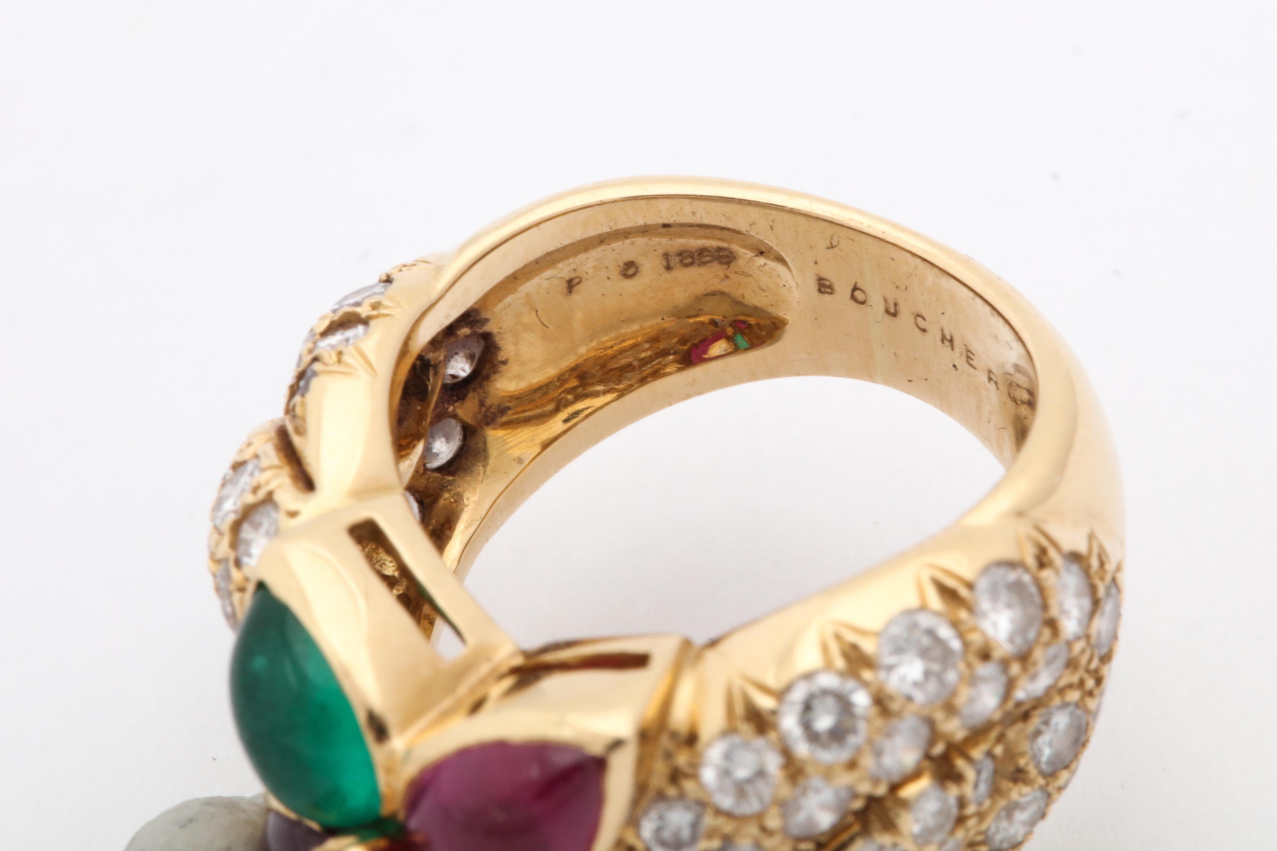 Boucheron, Paris 1960s Ruby, Sapphire Emerald with Diamonds Gold Band Style Band 4