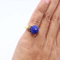 Boucheron Paris 1970 Classic Cocktail Ring 18Kt Yellow Gold with Lapis and Coral