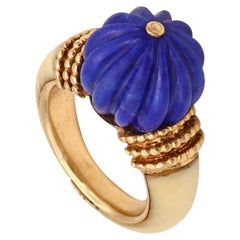 Boucheron Paris 1970 Classic Cocktail Ring 18Kt Yellow Gold with Lapis and Coral
