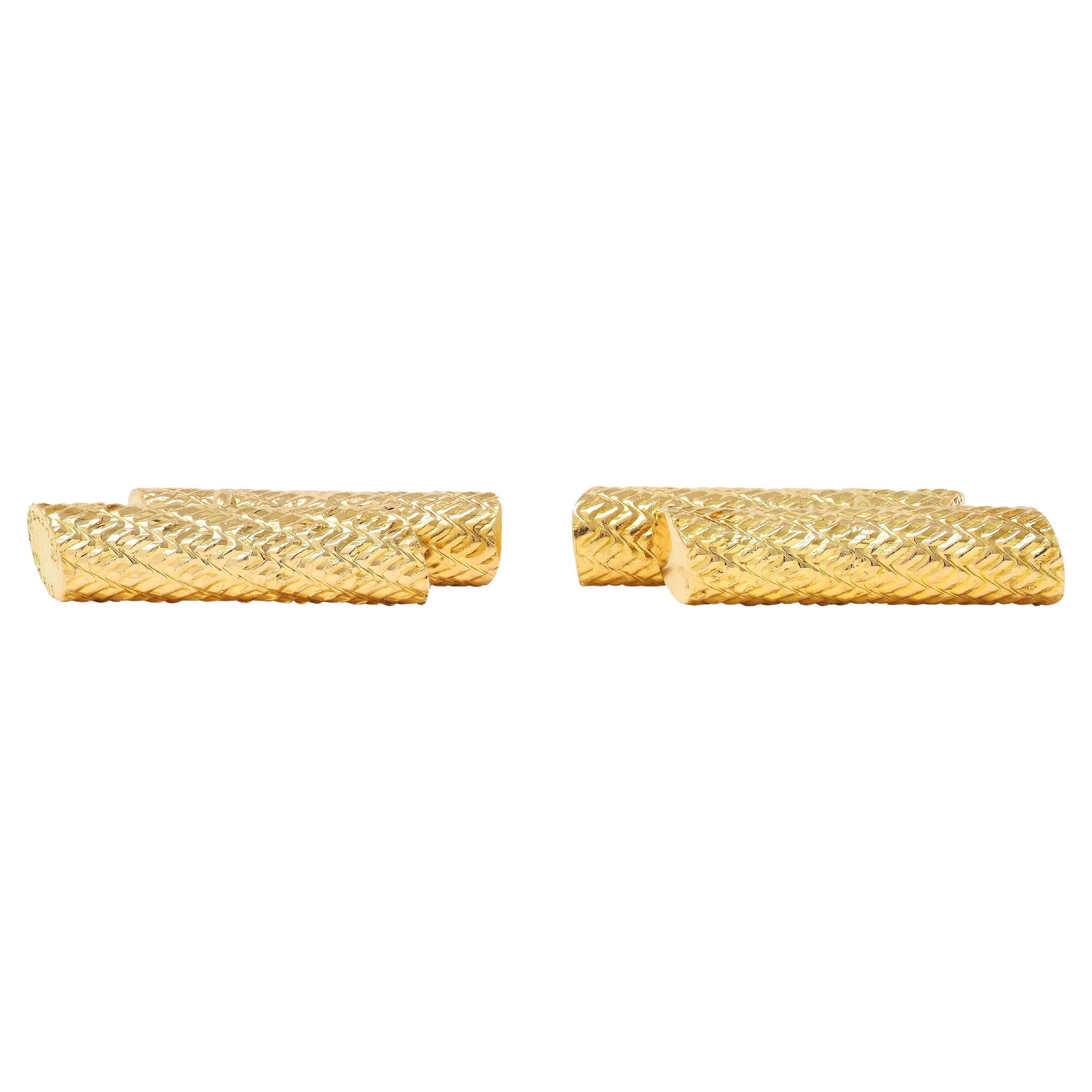 Boucheron Paris 1970's 18 Karat Yellow Gold Vintage Zig-Zag Bar Cufflinks