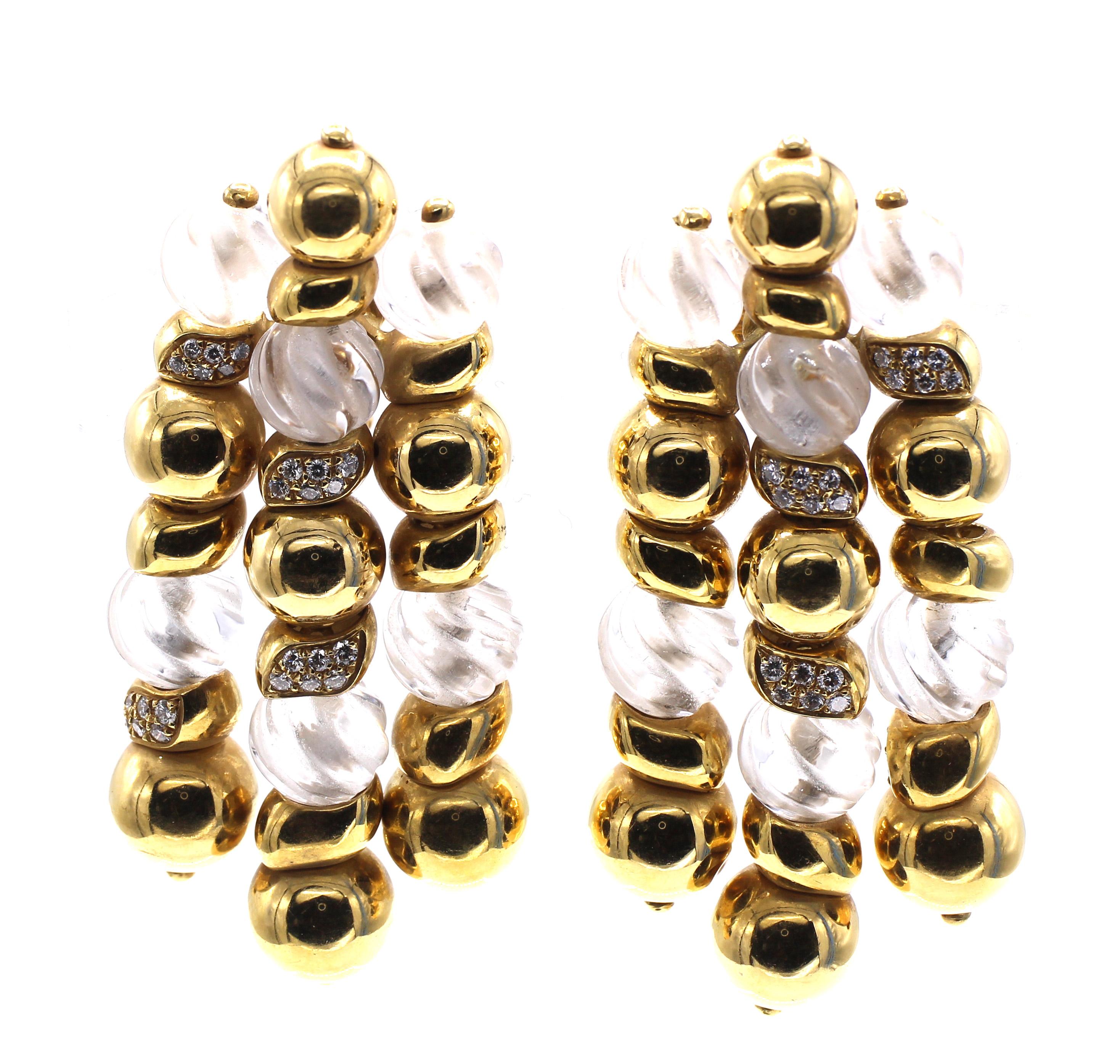Women's or Men's Boucheron Paris 1980s Diamond Crystal 18 Karat Gold Earrings For Sale