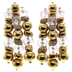 Boucheron Paris 1980s Diamond Crystal 18 Karat Gold Earrings