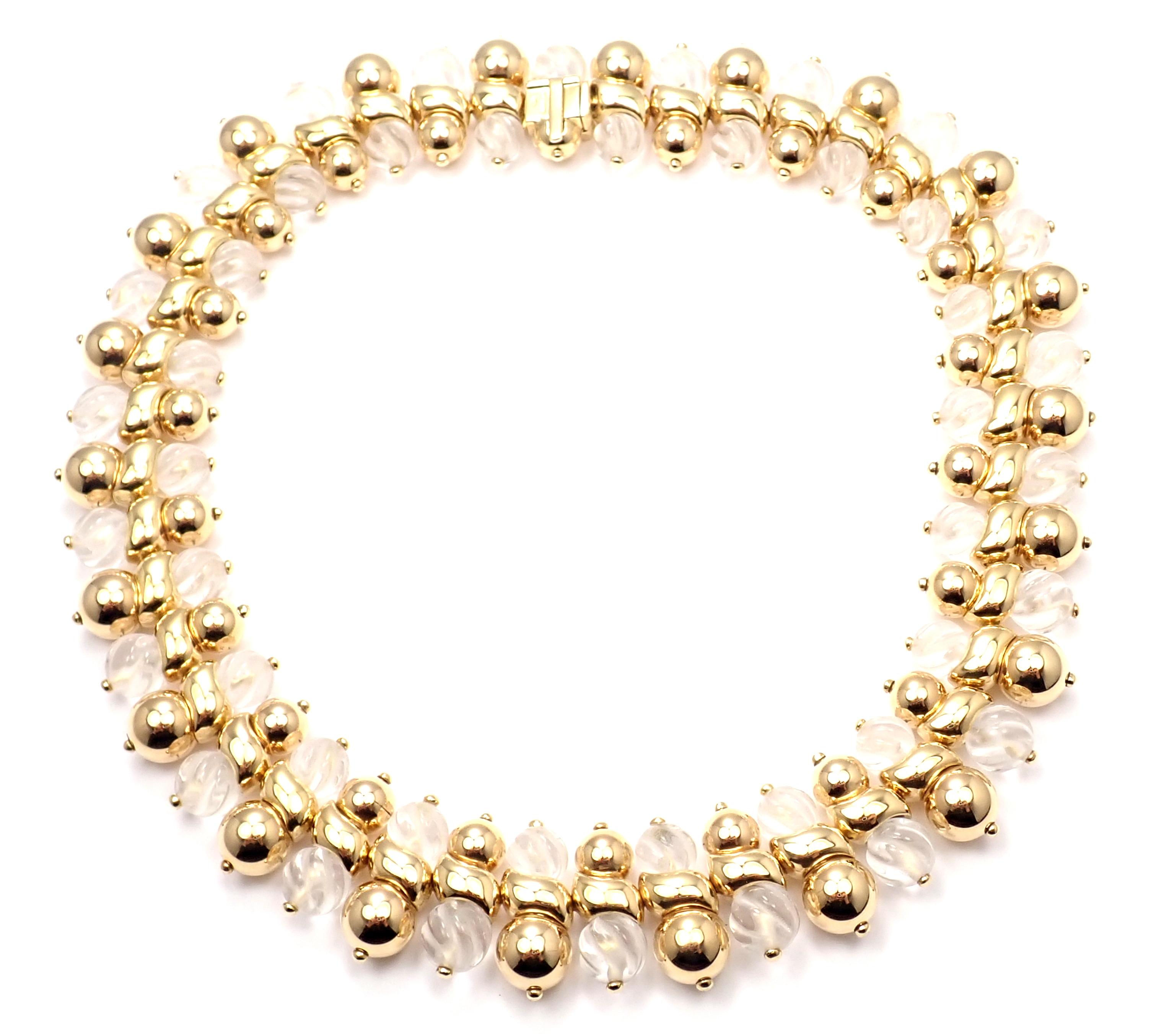 18k Yellow Gold Diamond Rock Crystal Necklace by Boucheron Paris. 
With 96 round brilliant cut diamonds VS1 clarity, E color total weight 
approximately 2.2 ct
44 rock crystal beads 8mm and 9mm each
Details: 
Weight: 150 grams
Length: 16