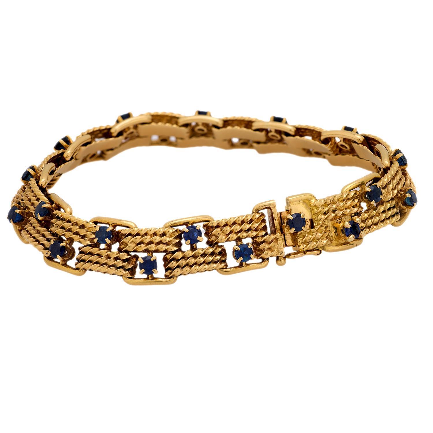 Boucheron Paris 3.15 carat total weight sapphire 18k yellow gold bracelet