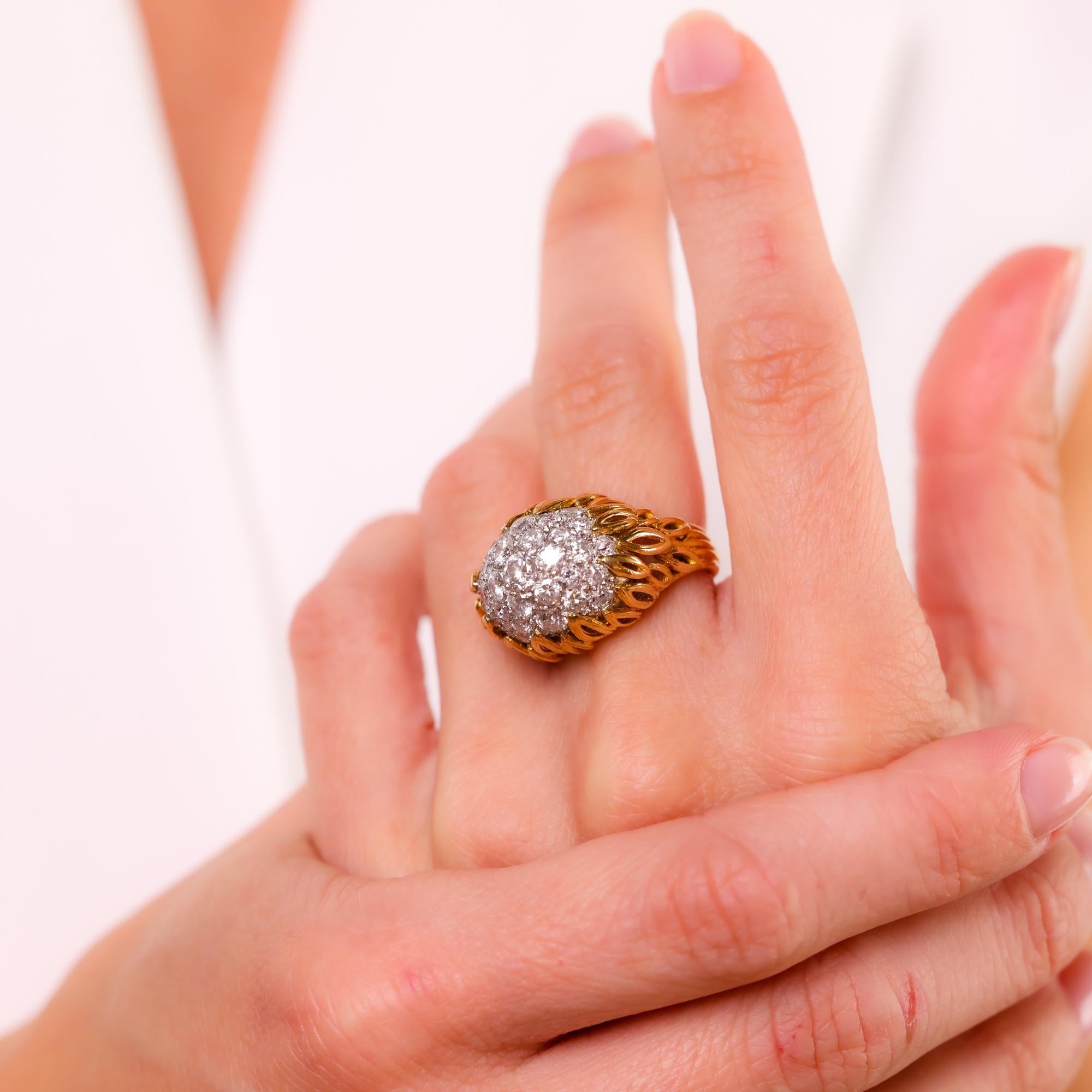 Boucheron Paris 3,20 Karat Gesamtgewicht Diamant 18k Gelbgold Dome Ring (Alteuropäischer Schliff)