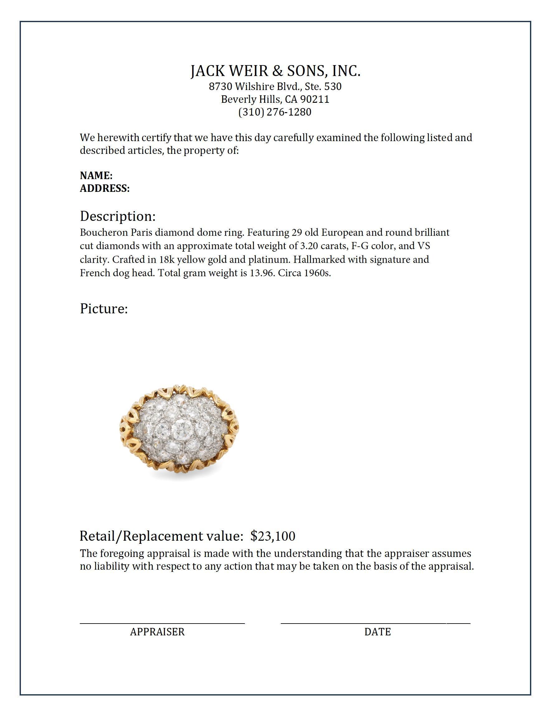 Boucheron Paris 3,20 Karat Gesamtgewicht Diamant 18k Gelbgold Dome Ring im Zustand „Hervorragend“ in Beverly Hills, CA