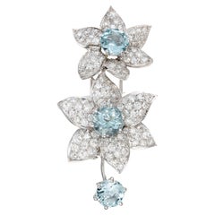Boucheron Paris 3.98 Carat Aqua Diamond Platinum Flower Brooch