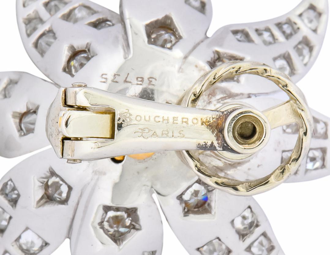 Boucheron Paris 5.52 Carat Diamond Sapphire Platinum 18 Gold Flower Earrings 1