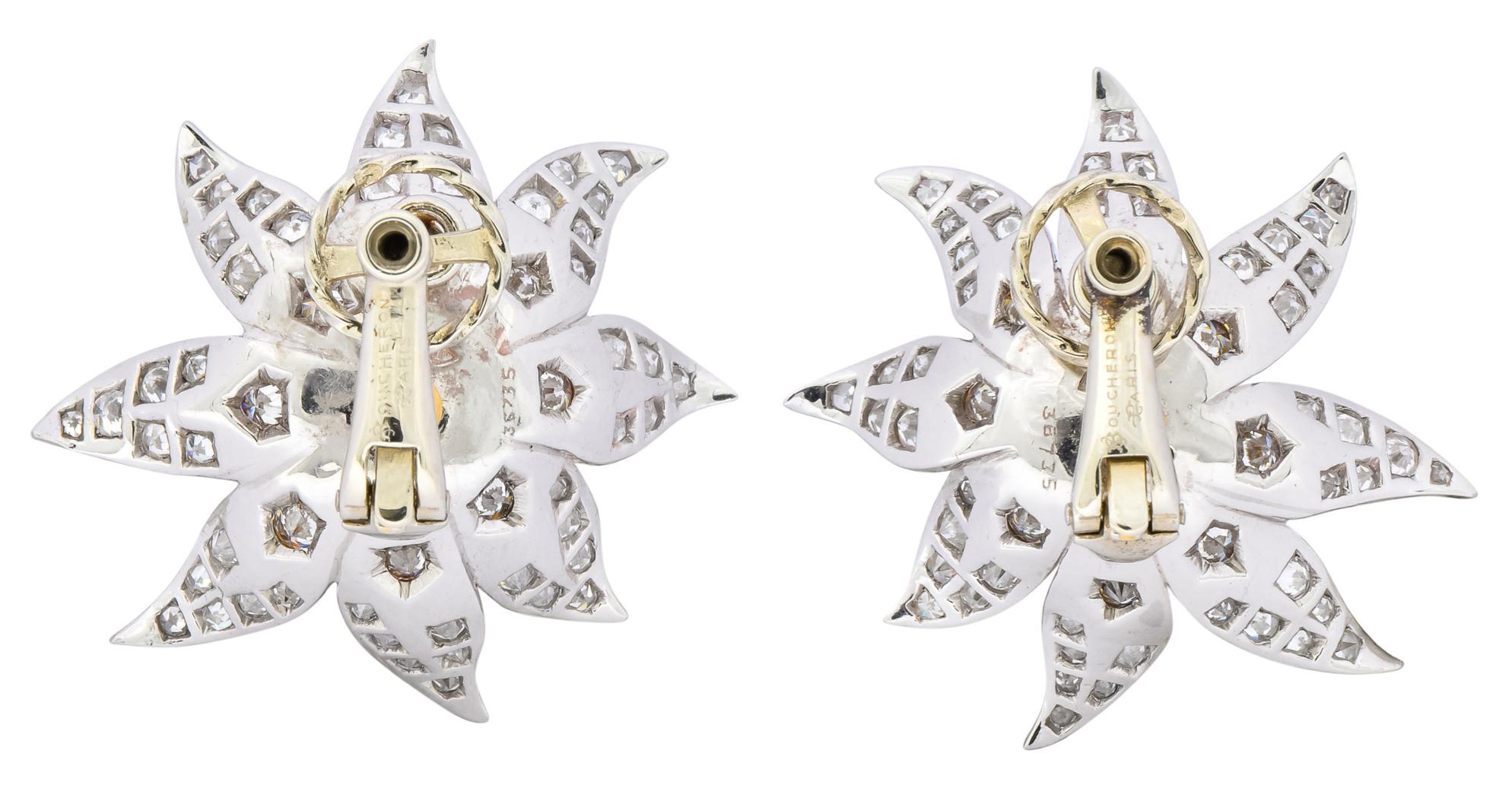 Boucheron Paris 5.52 Carat Diamond Sapphire Platinum 18 Gold Flower Earrings 2