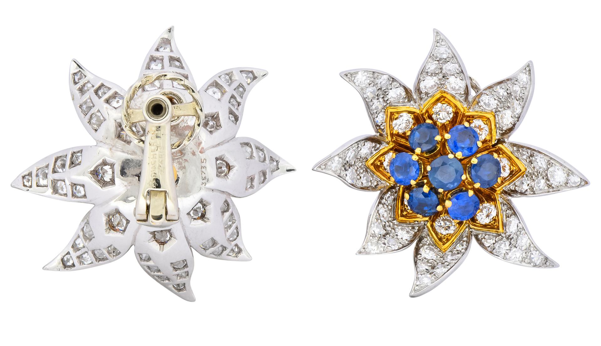 Boucheron Paris 5.52 Carat Diamond Sapphire Platinum 18 Gold Flower Earrings 3