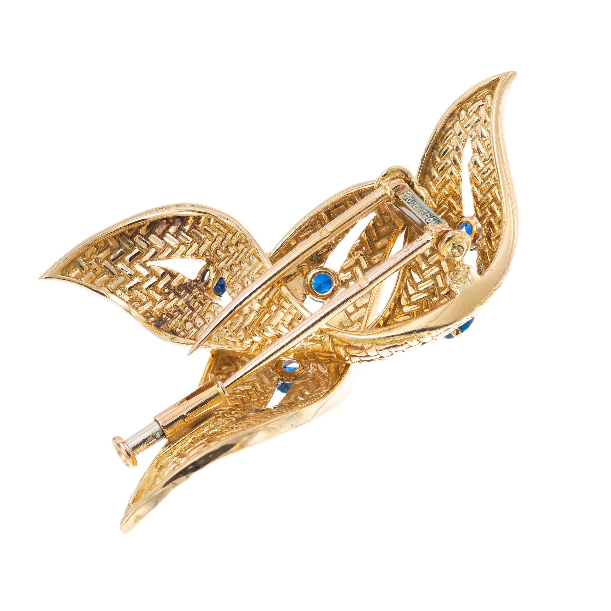 Boucheron Paris .70 Carat Sapphire Yellow Gold Swirl Brooch In Good Condition For Sale In Stamford, CT