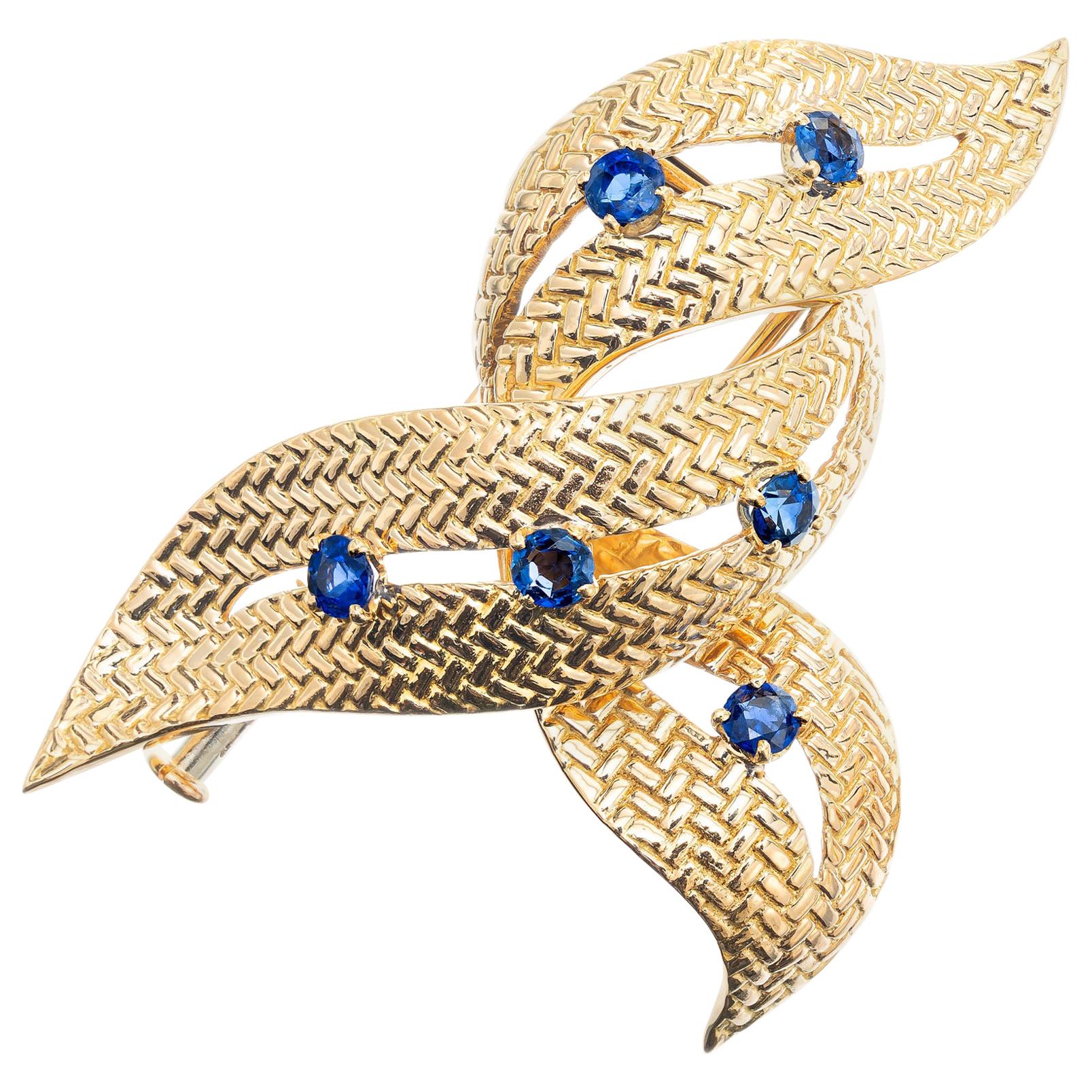 Boucheron Paris .70 Carat Sapphire Yellow Gold Swirl Brooch