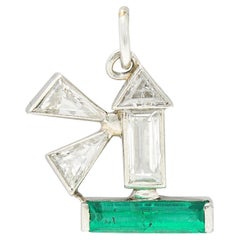 Boucheron Paris Art Deco Diamond Emerald Platinum Lighthouse Charm