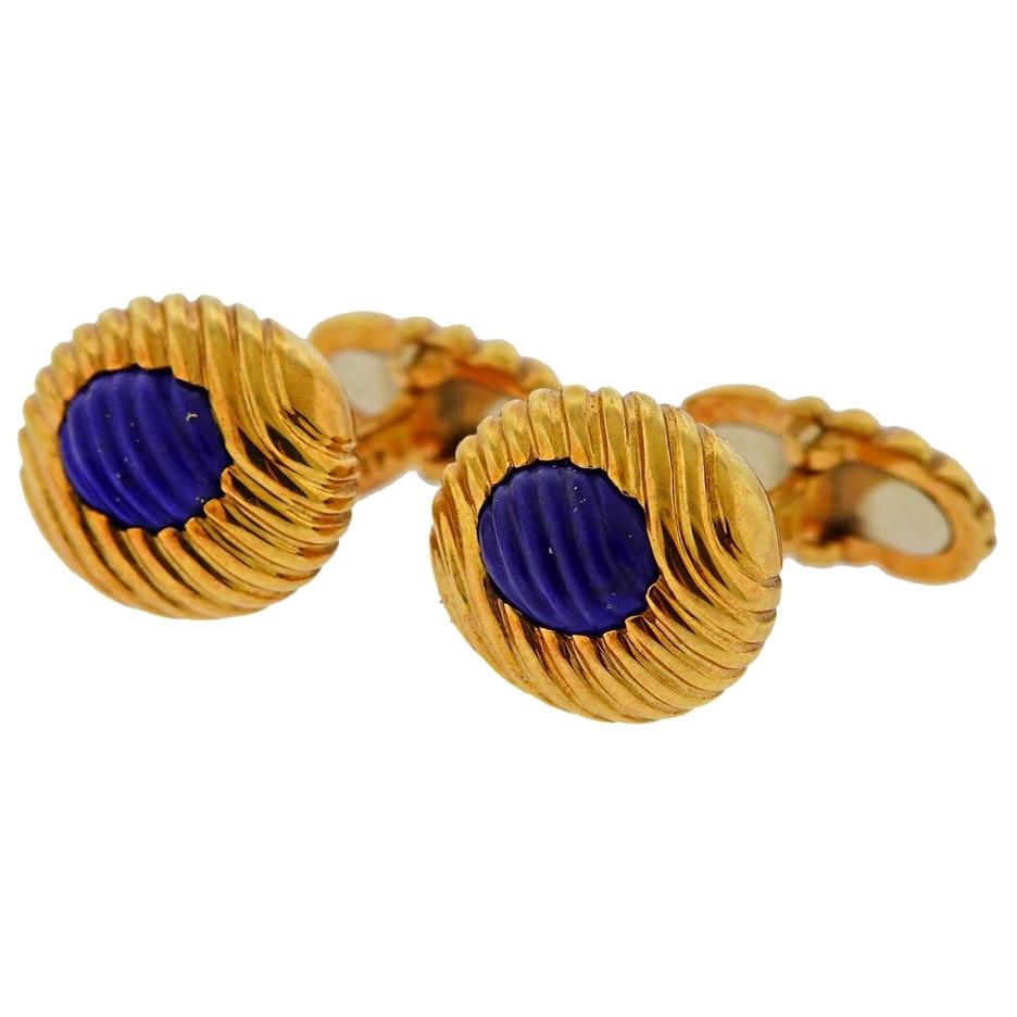 Boucheron Paris Carved Lapis Gold Cufflinks