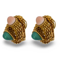 Boucheron Paris chrysoprase and coral serpent boheme gold earrings