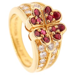 BOUCHERON Paris Clover Ring In 18Kt Gold With 1.94 Ctw In Diamonds 
Rubies
